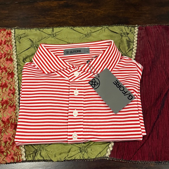 G/Fore Men's Large LAVA Feeder Stripe Tech Modern Spread Collar Polo MSRP $120 - Picture 1 of 6